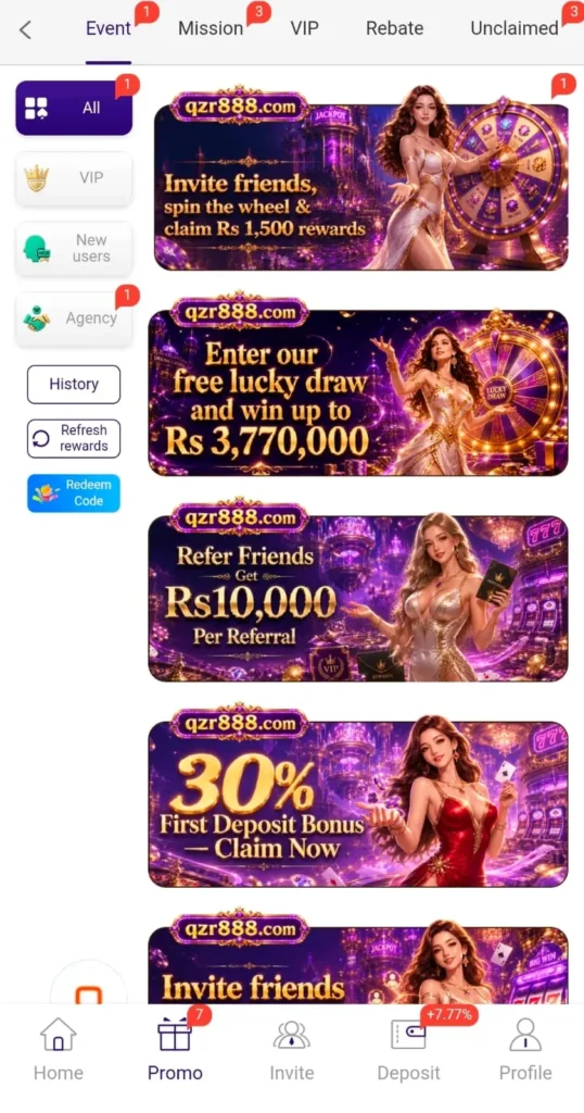 QZR888 Game Daily Bonuses.