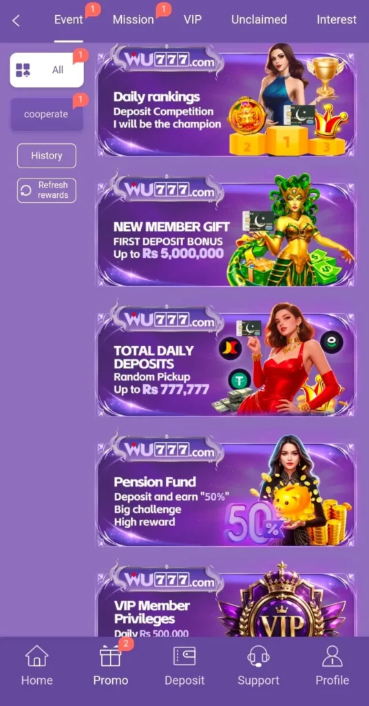 WU777 Game Daily Bonuses.